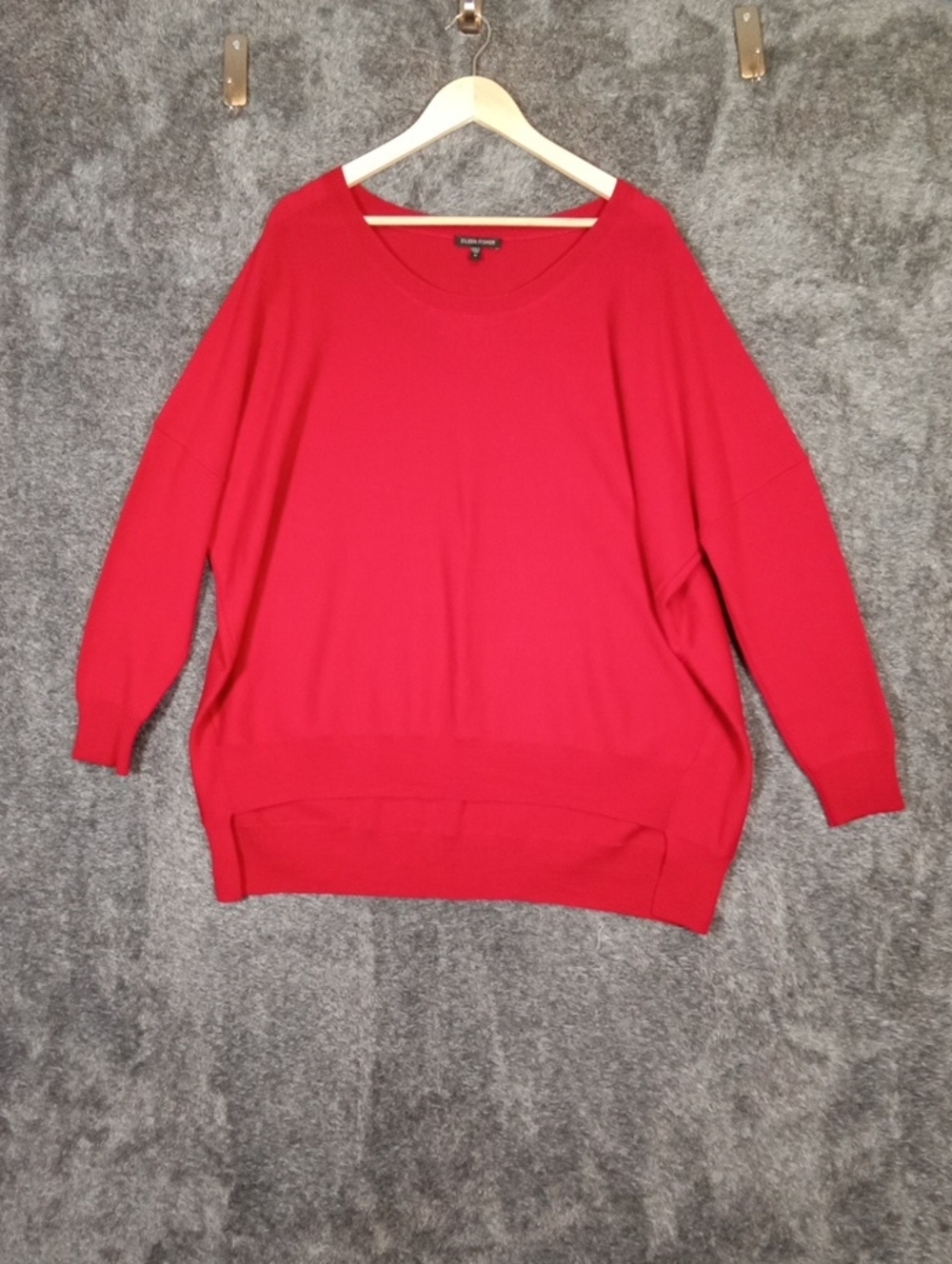 Eileen Fisher Red Relaxed Knit Sweater Top Merino Wool Oversized Womens  MEDIUM